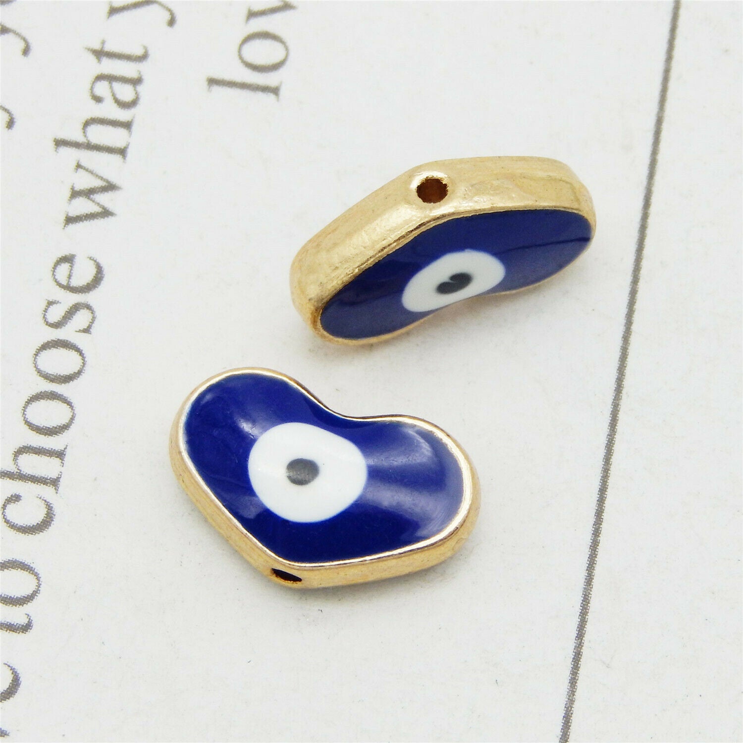 12 Enamel Turkish Evil Eye Heart Spacer Loose Bead Bracelet Craft Jewelry 5*14mm