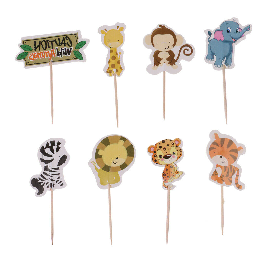 MagiDeal 24pcs Safari Animal Cupcake Toppers Picks Baking Cups Decor