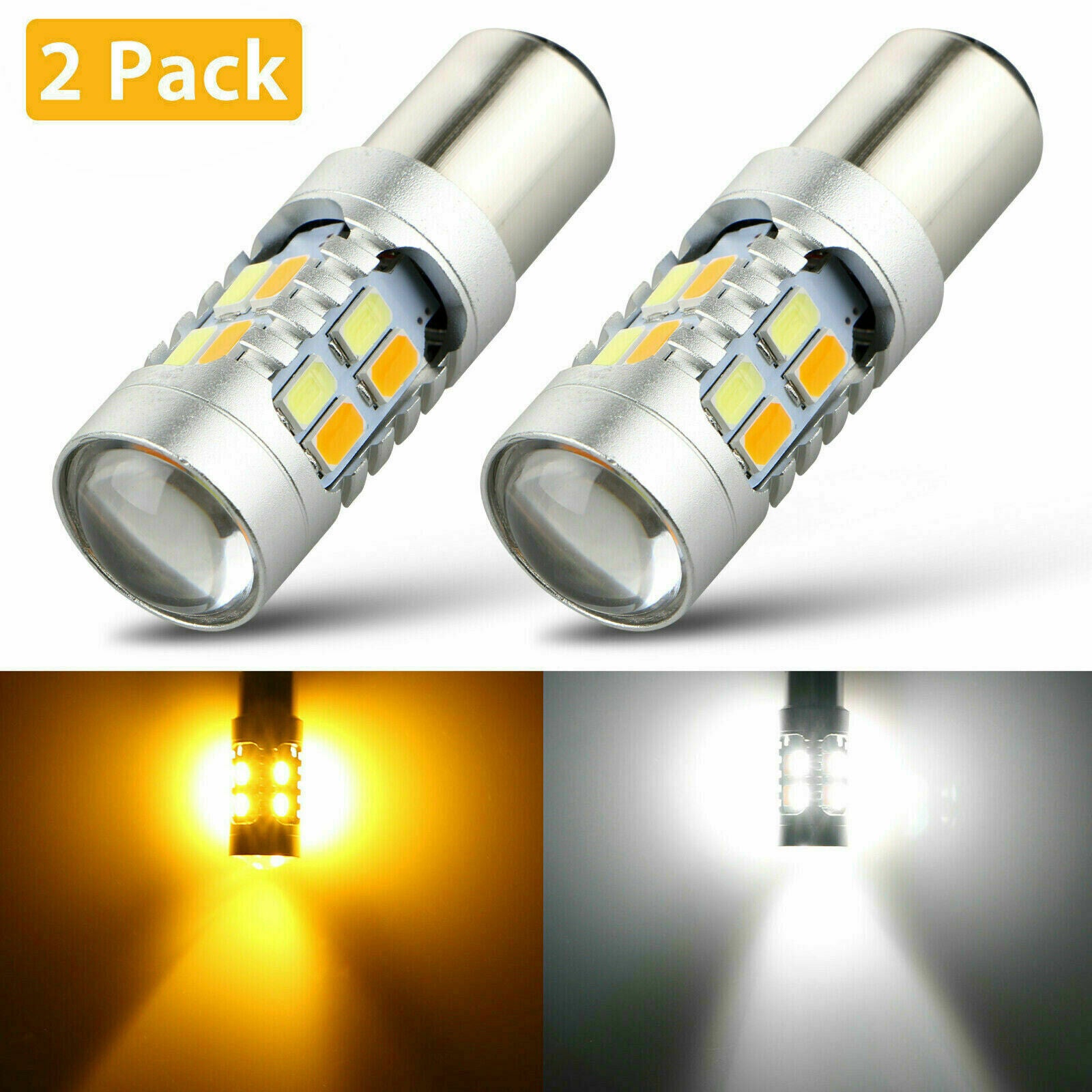 2x 1157 Dual Color Switchback 5630 6000K White/Amber LED Signal Turn Light Bulbs