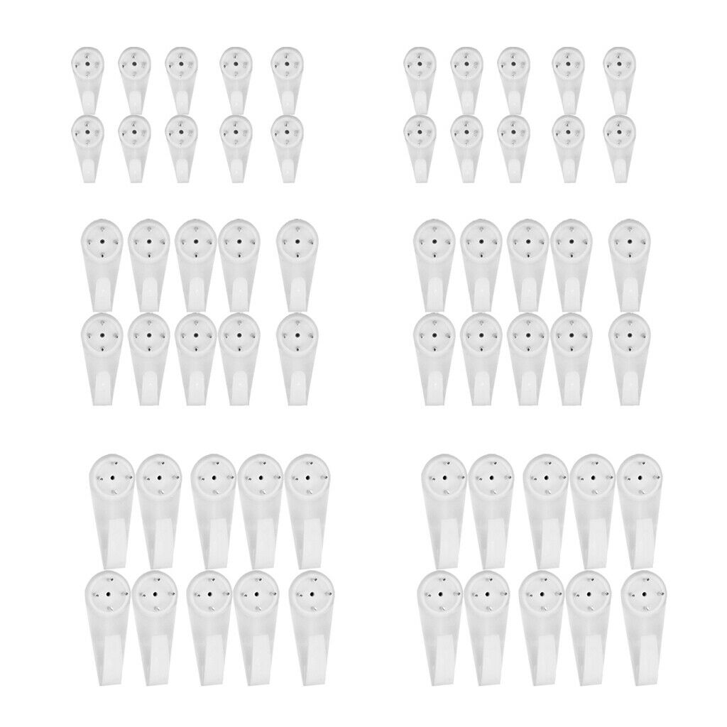 60Pieces 3 Sizes Plastic Hard Wall Hooks Picture Frame Photos Hanging Hanger