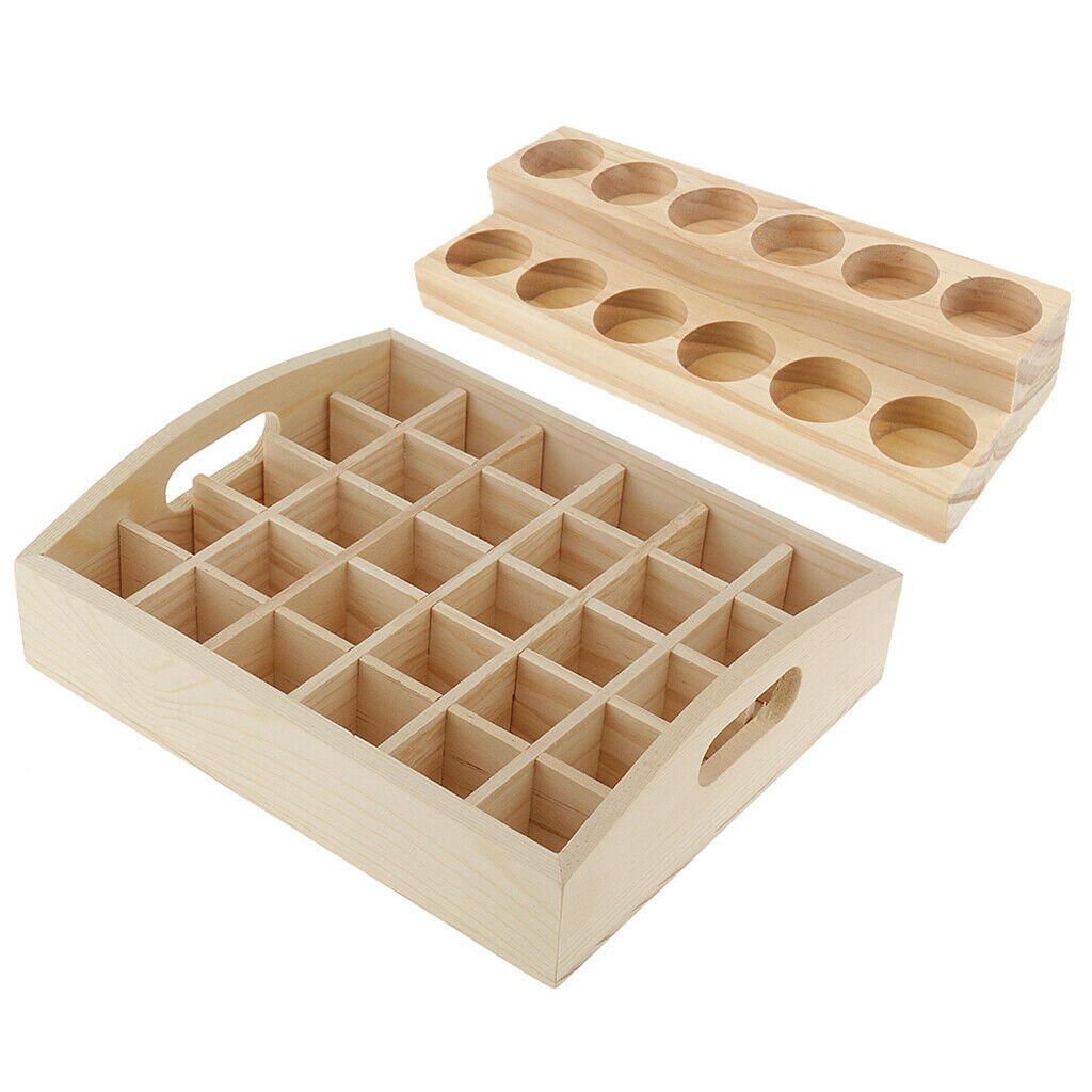 2 Pcs Natural Wood Essential Oil Box Display Storage Case Holder Rack Stand