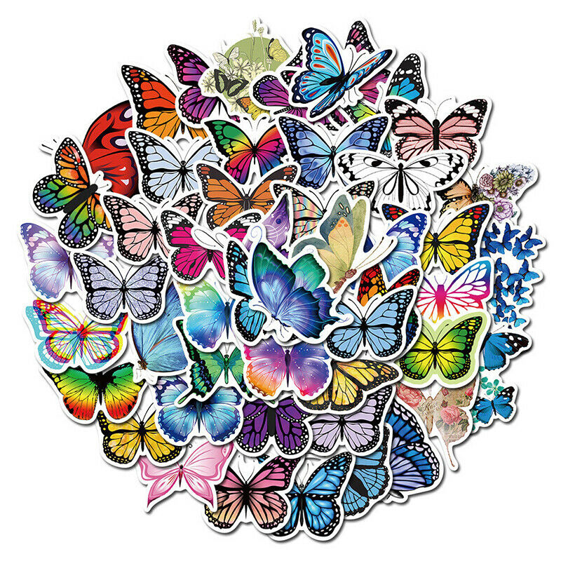 50x/pack Lovely Butterfly Label Stickers DIY Laptop Suitcase Motor Car St.l8
