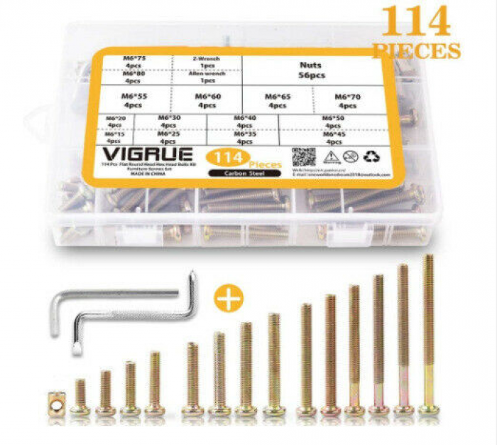 114Pcs Furniture Hexagon Socket Screw Nut Kit with Installation Wrench Combo