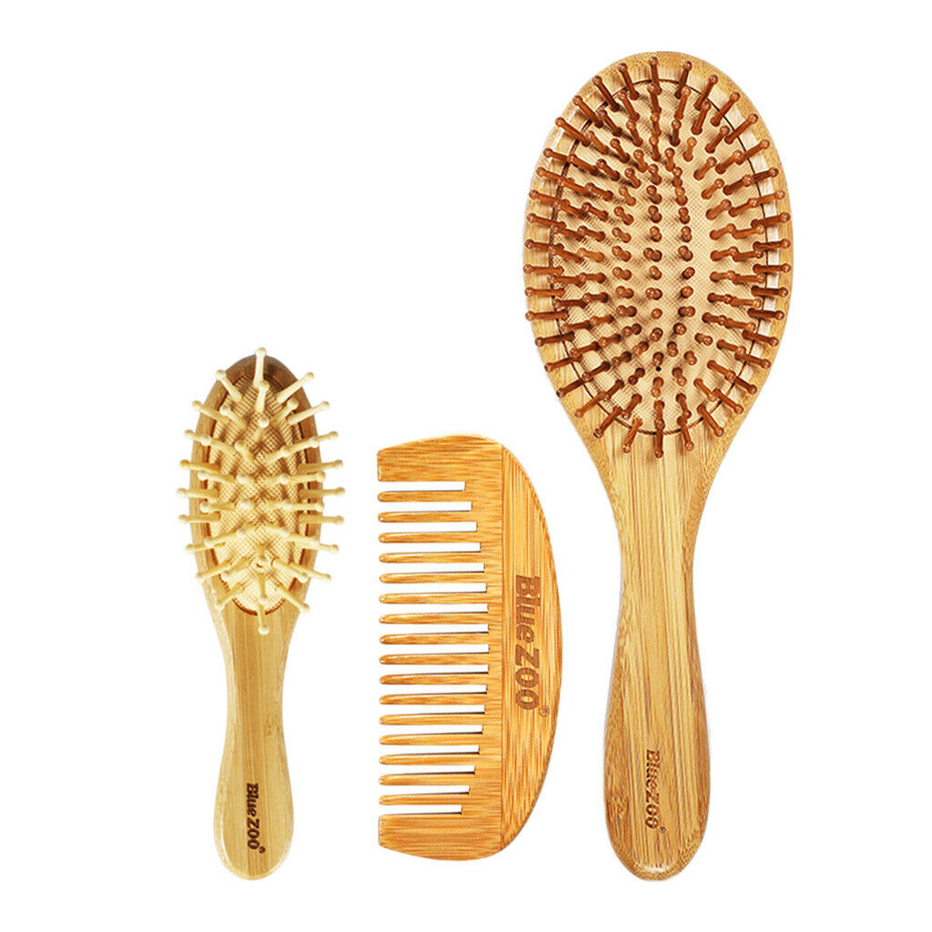 3 Style Natural Bamboo Wooden Hair Brush Air Cushion Comb Scalp Massage Comb Set