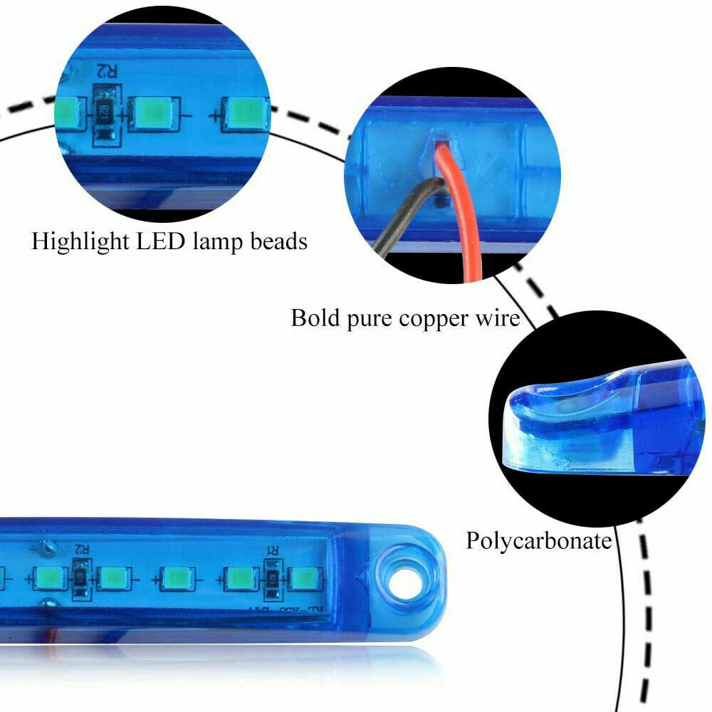 20X Blue 9 LED Sealed Side Marker Clearance Light 24V Car Truck Trailer Lorry