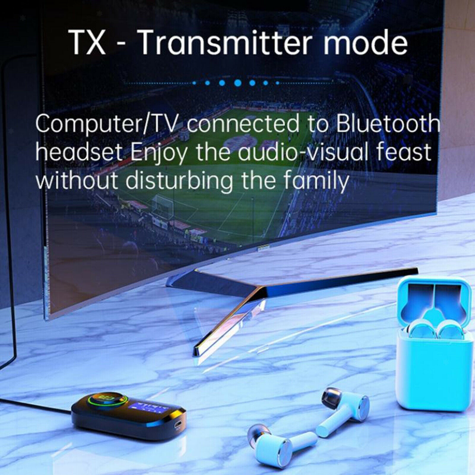 Bluetooth 5.0 transmitter and receiver, 3.5mm audio adapter with screen, for