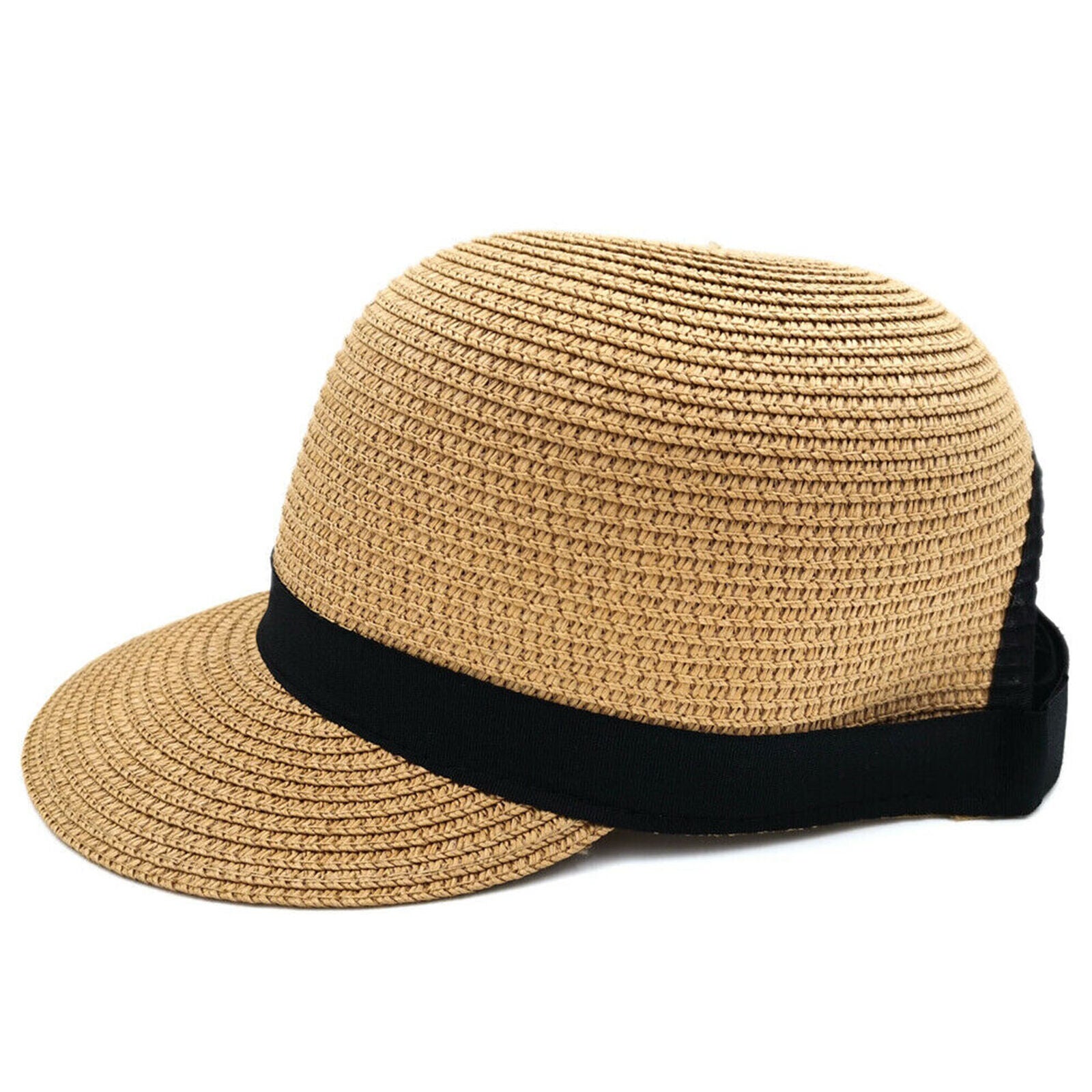 Womens Summer Sun Visor Straw Folding Floppy Hat Adjustable Wide Brim Beach Cap