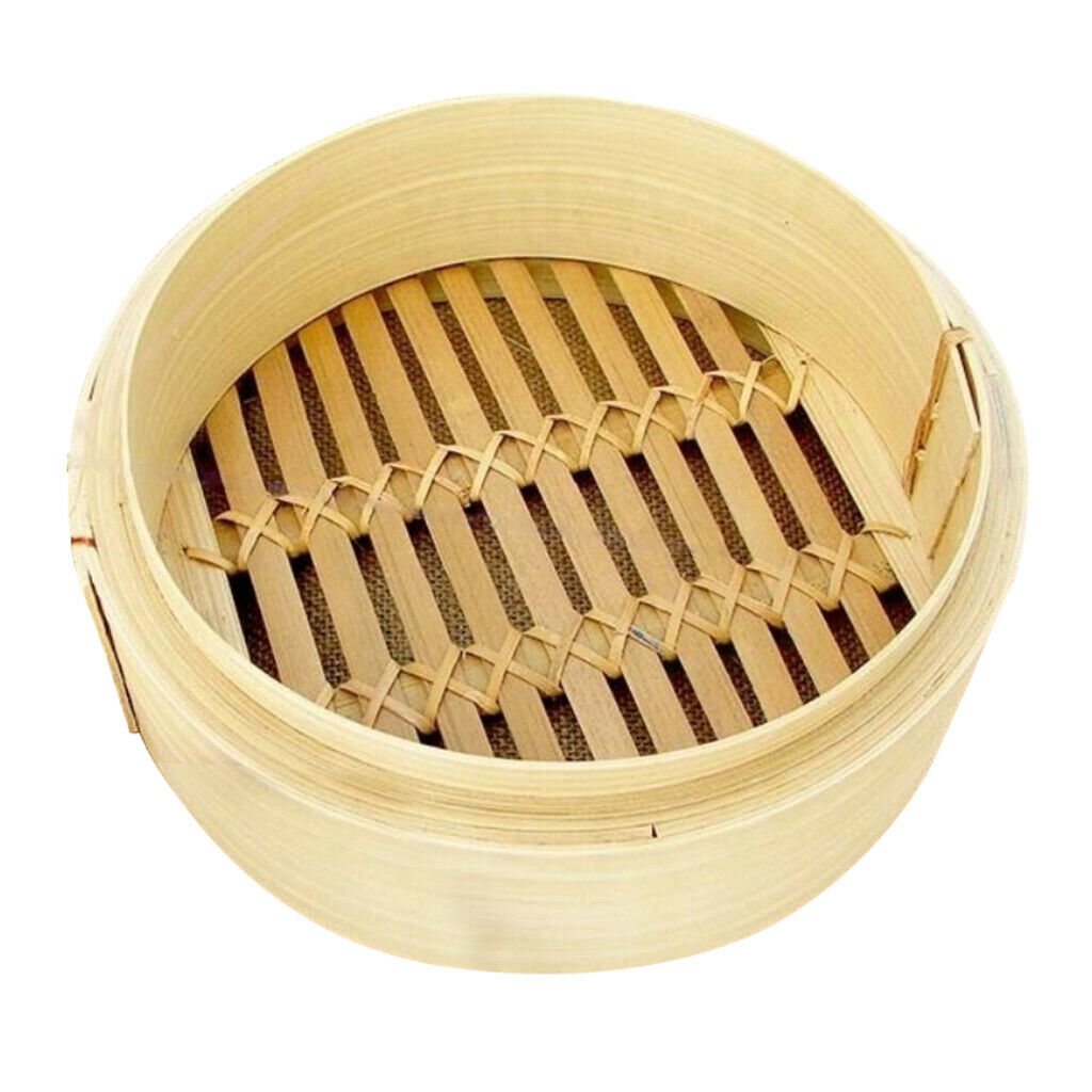 2X Handmade Natural Bamboo Steamer Basket Classic Rice Seafood Steamer 18cm