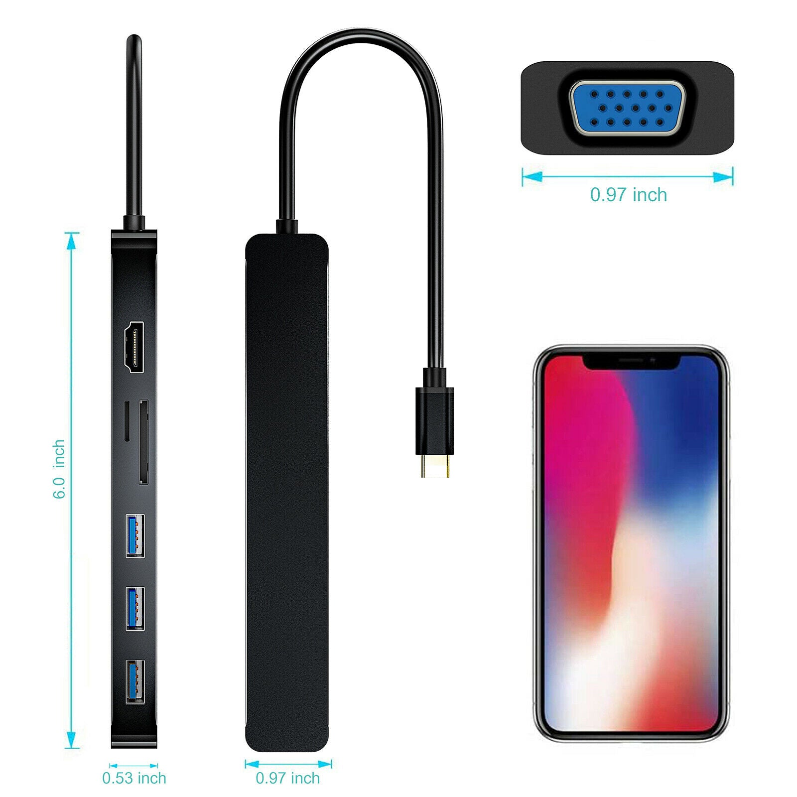Universal 7 in 1 USB 3.0 C to HDMI Hub Adapter Dongle Plug&Play Superspeed