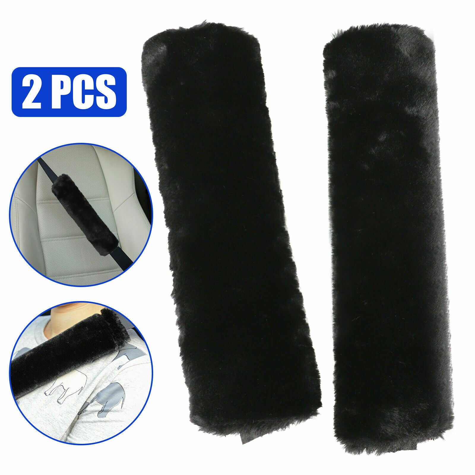 2pcs Car Auto Sheepskin Seat Belt Covers Shoulder Strap Pads Cushion Headrest