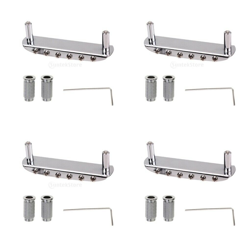 4Pieces Chrome Guitar Bridge Assembly w/ Screw for Mustang Guitars DIY Parts