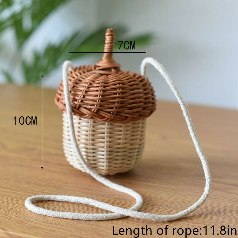 Kids Small Pine Cone Bag Handwoven Rattan Crossbody Straw Christmas Gift