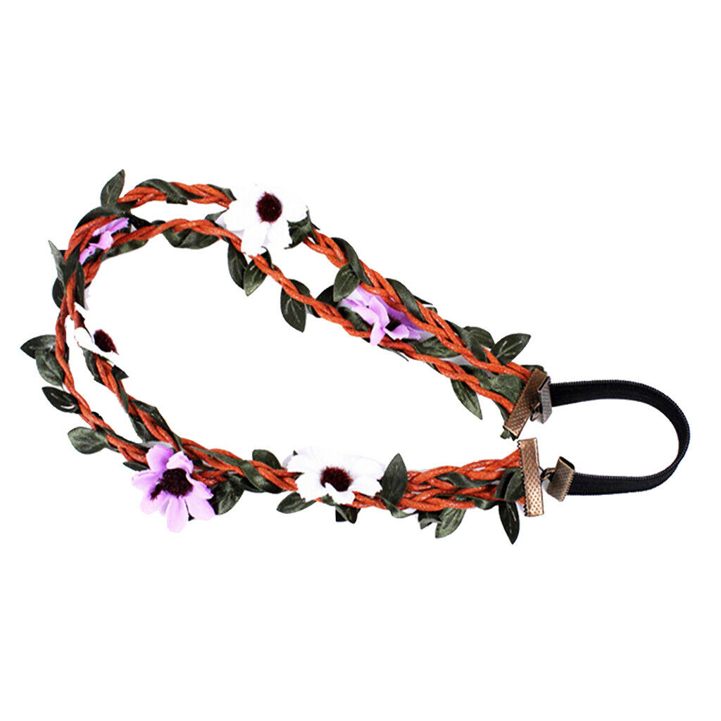 Retro Flower Leaf Garland Hairband Multicolor Bridal Wreath Elastic Headband