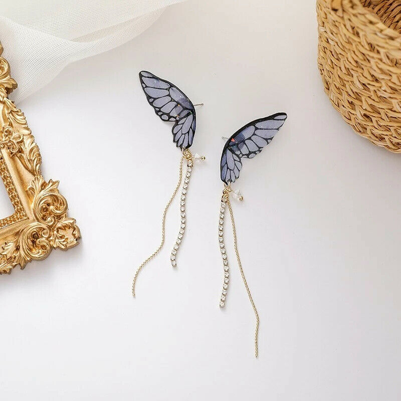 Butterfly Earrings For Women Rhinestone Long Tassel Simulation Wing Earrings Rf