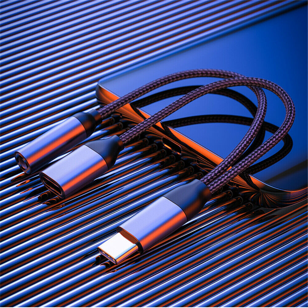 2 in 1 USB C Type C to 3.5mm Headphone Audio Aux Jack Charge Adapter Cable