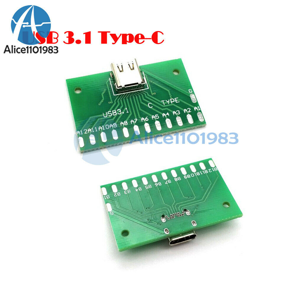 24Pin USB 3.1 Type C Female Plug Socket Connector SMT Type + PCB Board For DIY