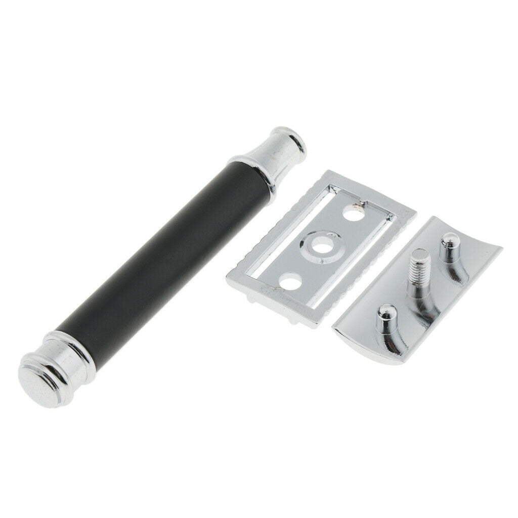 Men Long Handle Double Edge Safety Shaving Razor Beard Grooming Tool Black