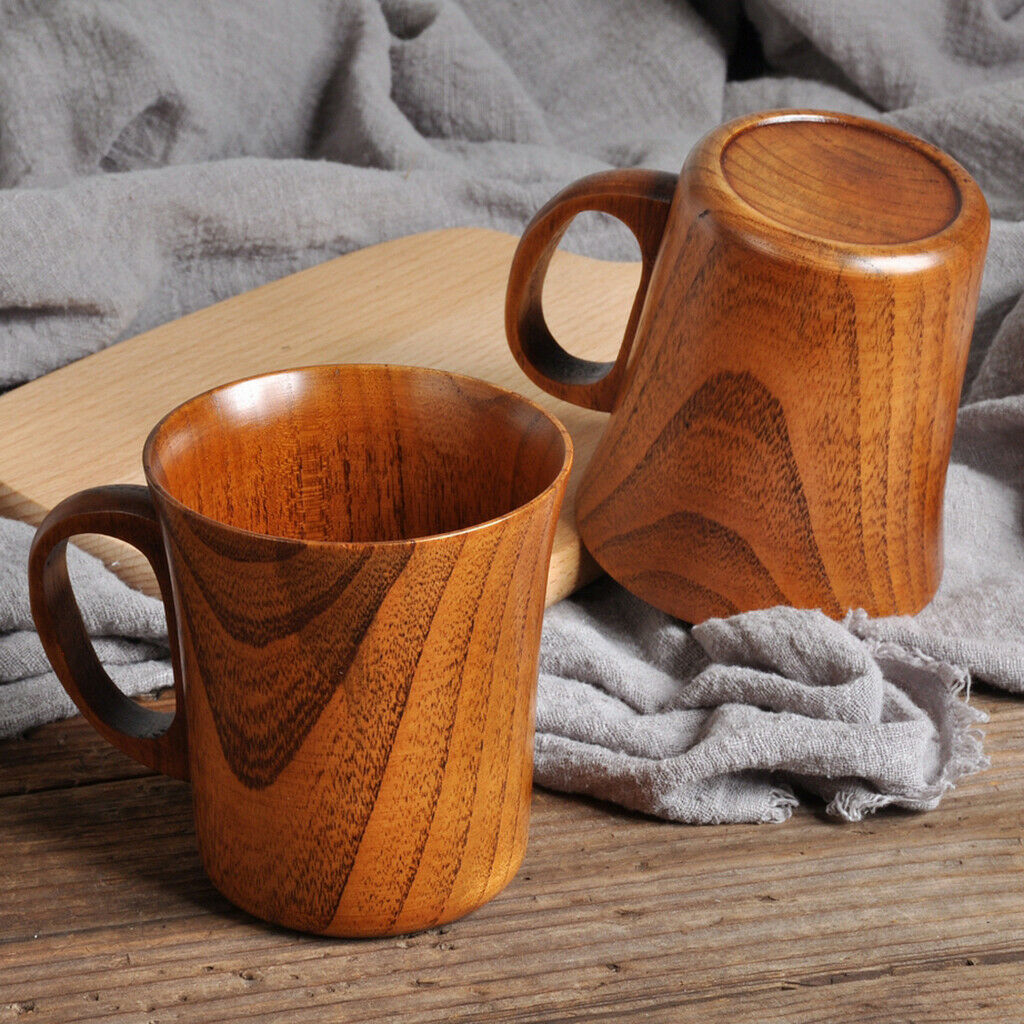 Simple Solid Wood Cup Tumbler with Handle Water Beer Wine Mug Tableware Gift