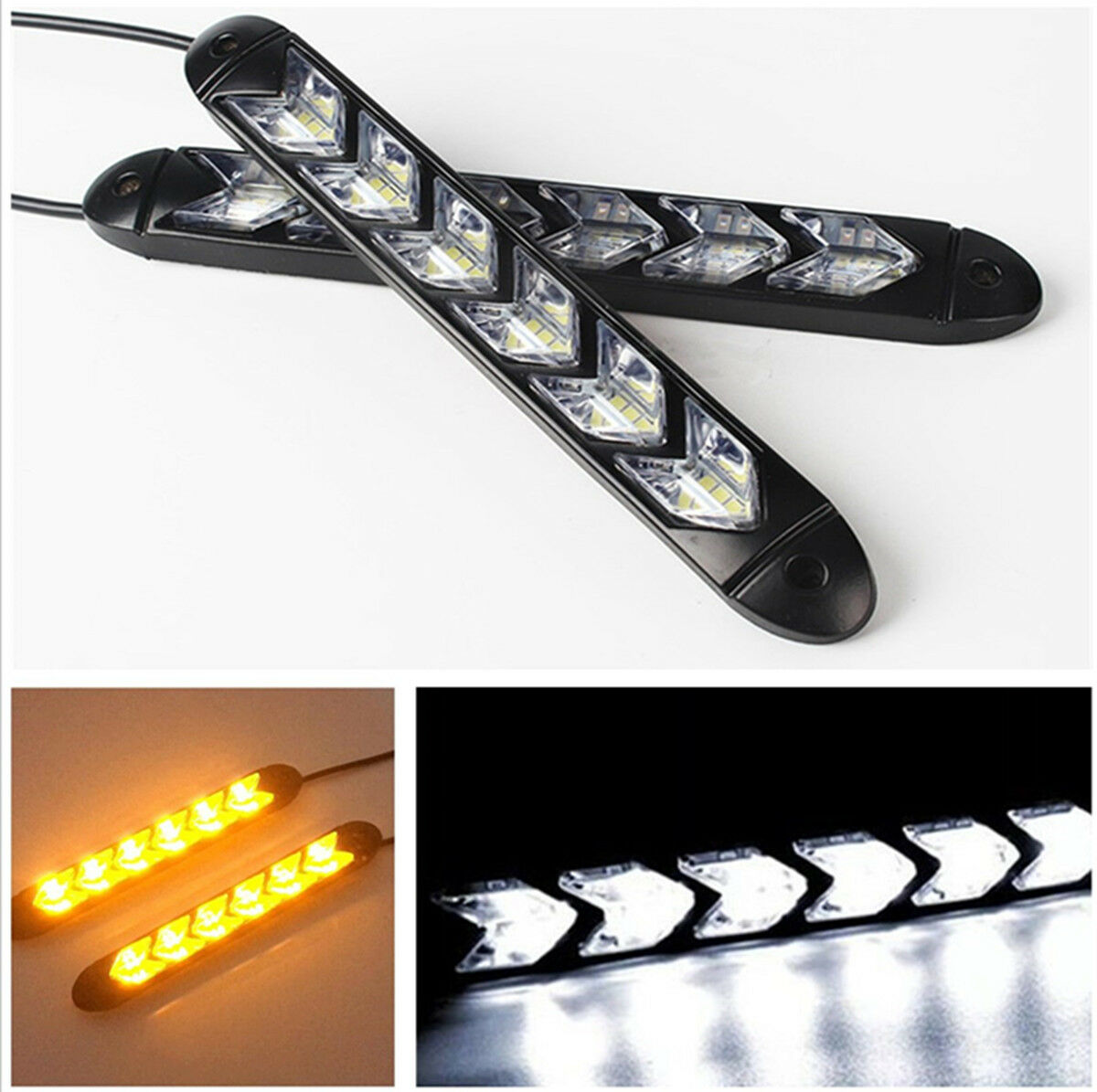 1 Pair Car DRL Turn Signal White/Amber Switchback Arrow Flowing LED Strip Light