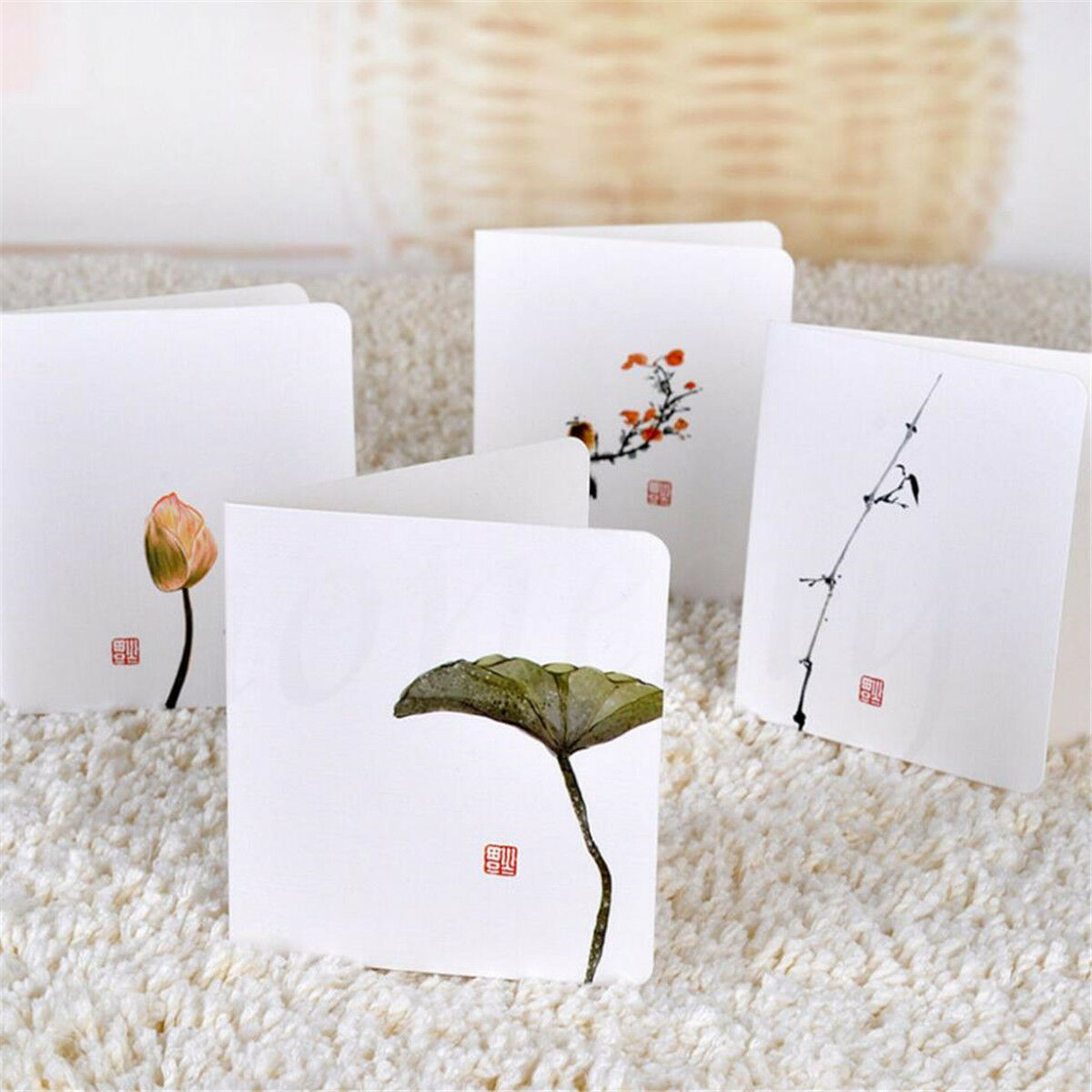 4pcs Chinese Style Flower Greeting Cards With Paper Envelope Holiday Card Random