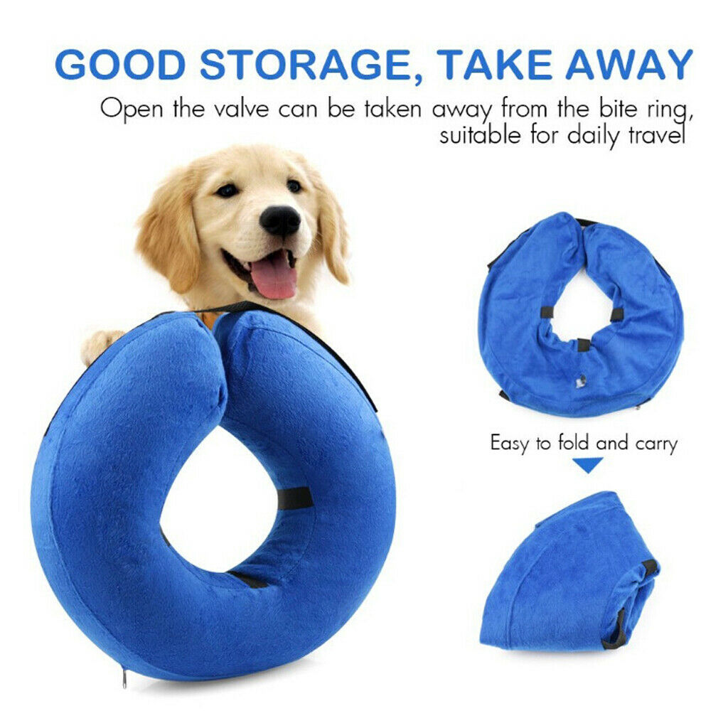 Inflatable Dog Collar Pet Elizabethan E-Collar for Dogs and Cats Blue - L