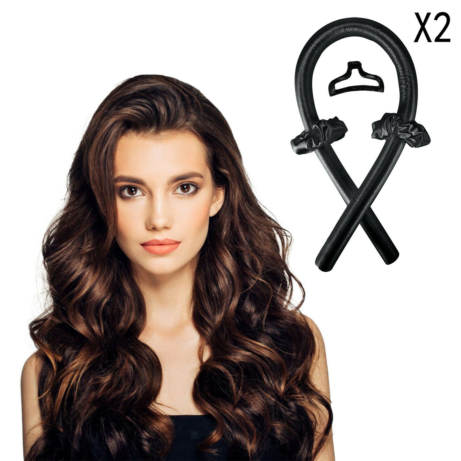 2x Sleeping Styler Heatless Curling Rod Headband Wave Curls Set Tools Black
