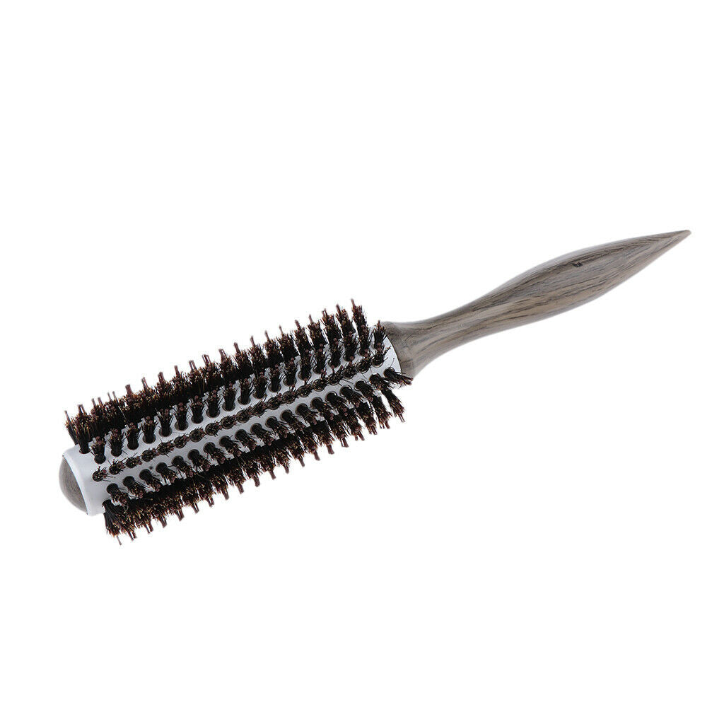 Wood Handle Round Hairdressing Comb Bristl Hairbrush Brown C - 14 Rows Hair