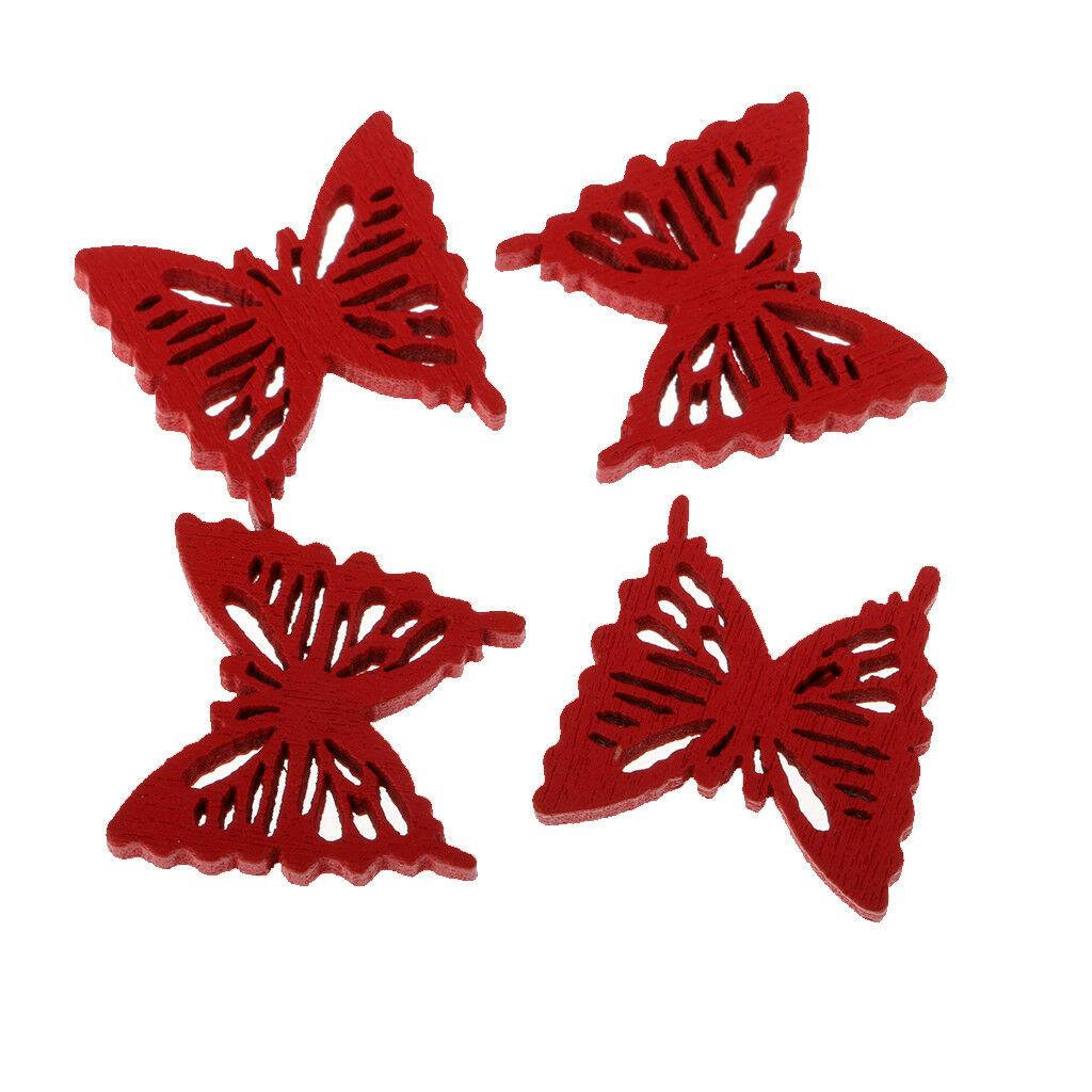 100pcs Butterfly Shape Wooden Flatback Buttons for Kids Crafts DIY Red 19mm