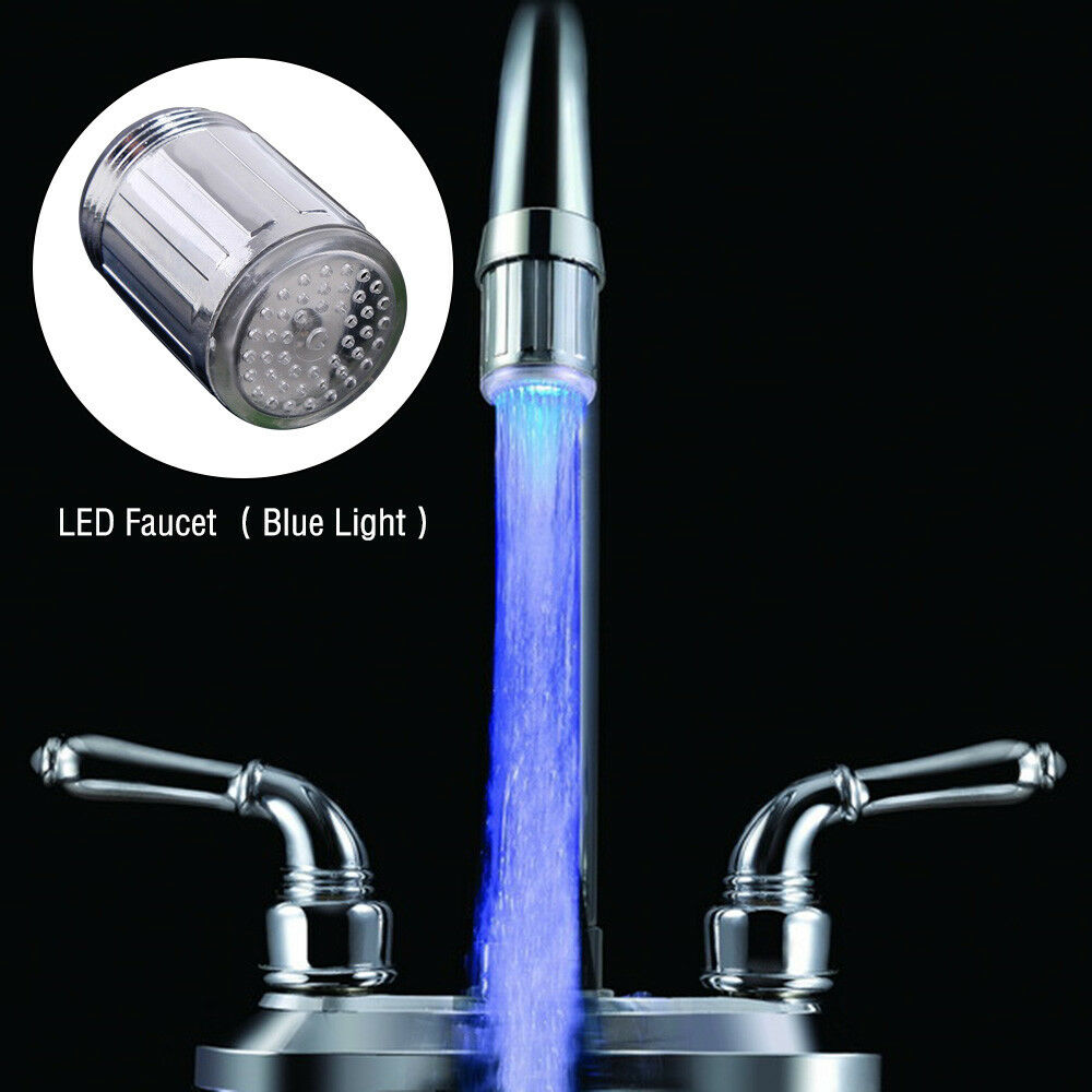 Luminous Glow Light-up LED Shower Tap Faucet Nozzle Head W/Blue Light New