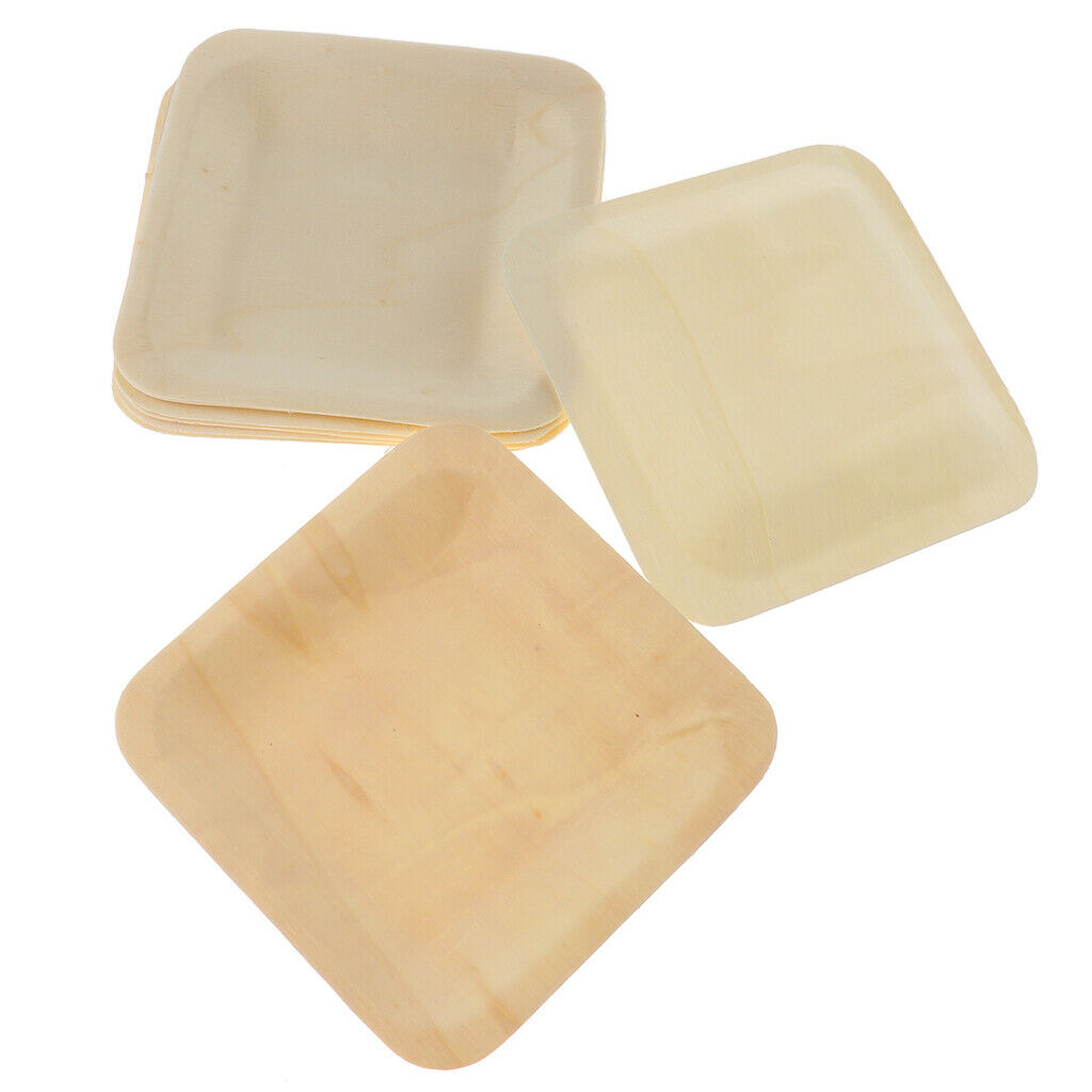 10pcs Wooden Plates Disposable Wedding Birthday Party Tableware 115x115mm