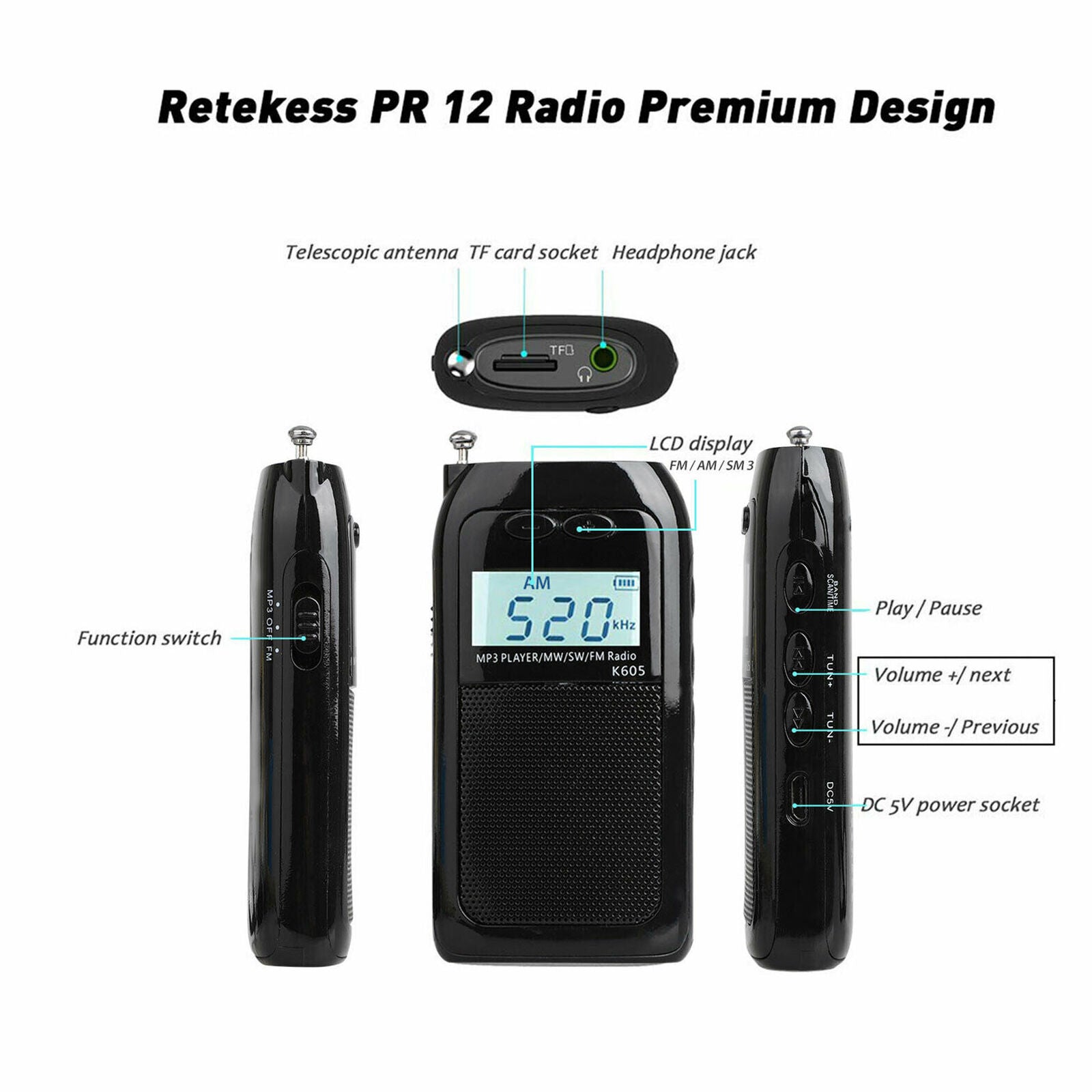 Portable Digital FM AM SM Radio Mini Pocket  Receiver Stereo w/ Earphones