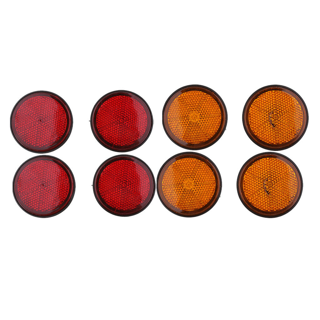 4 Pairs Universal Motorcycle Round Reflector 2 Mounted Amber Red & Orange