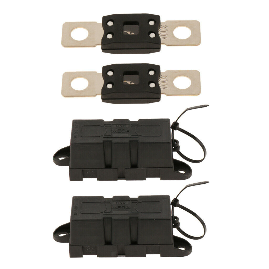 2Pieces MEGA Bolt-on Fuse 300A+2Pieces MEGA Fuse Holder for RV/Marine/Van
