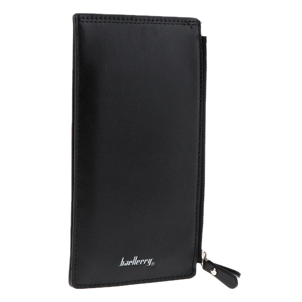 Men's Long Bifold Walllet Card Holder Thin Purse with Zipper Pocket Black
