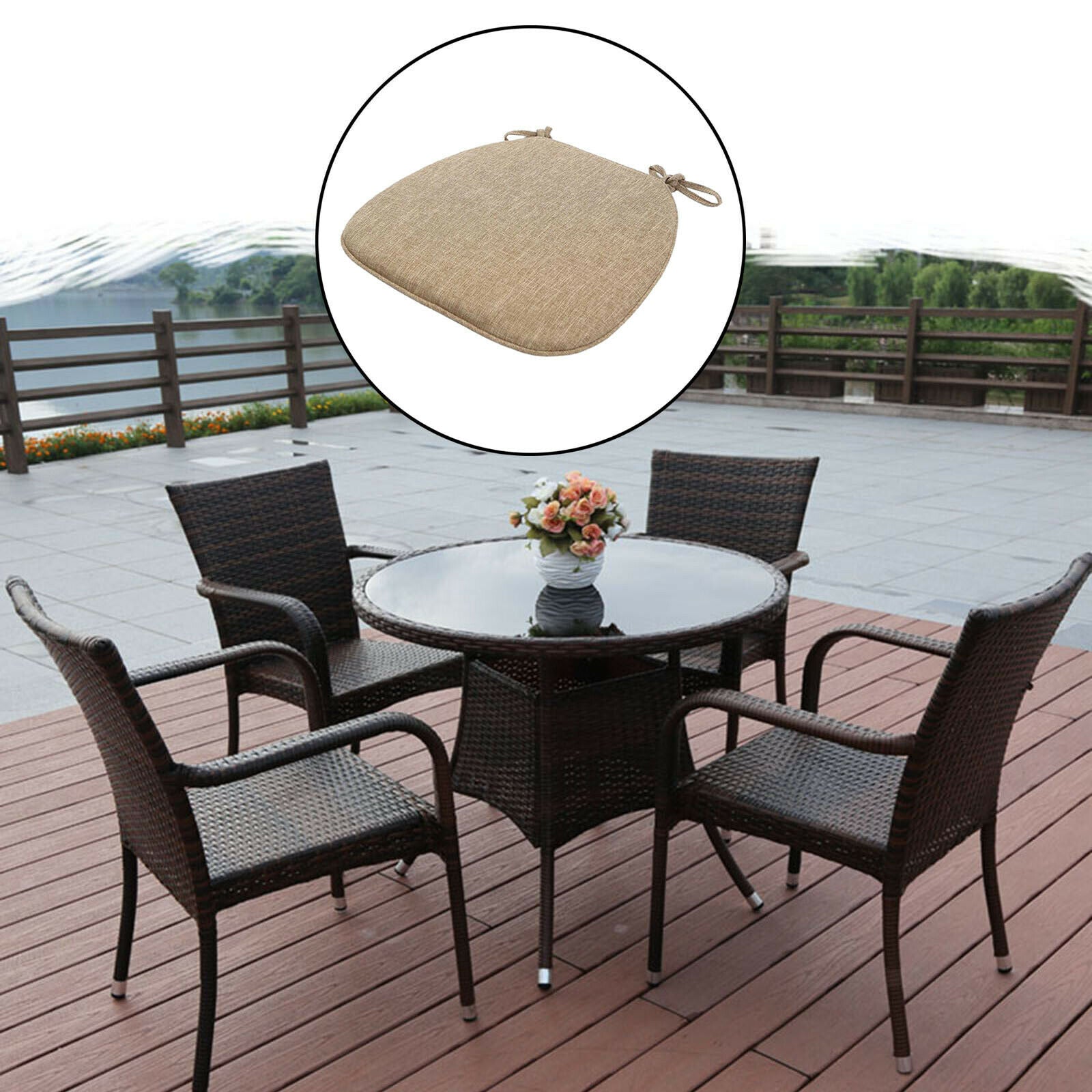 Chair Cushion with Ties Dining Chairs Nonslip Seat Cushion Pad Dark Beige