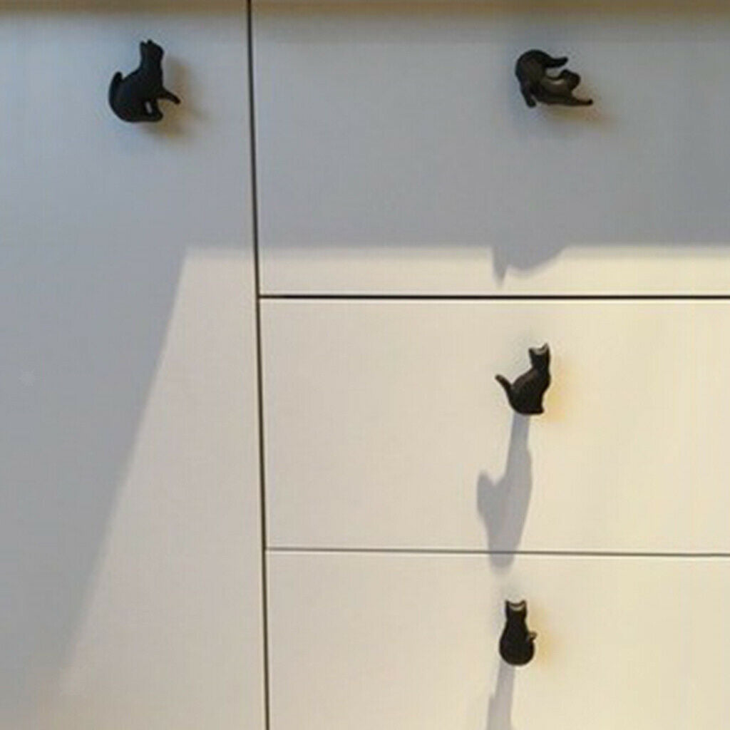 8Pcs Cast Iron Cat Shaped Cabinet Furniture Door Knob Cupboard Wardrobe Pull