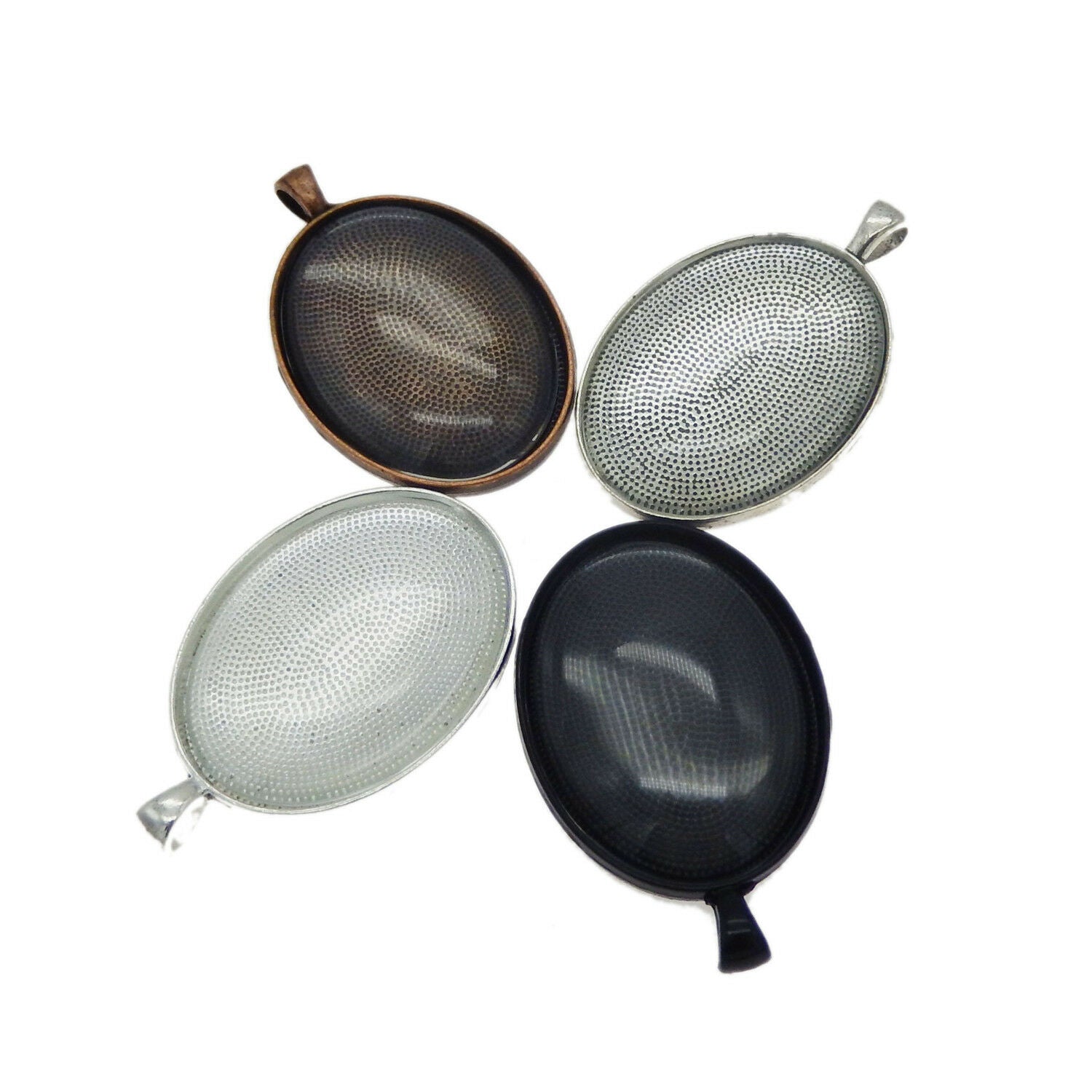 4 sets Mix Oval Shaped Clear Glass Cameo Base Trays Bezels Charms Pendants