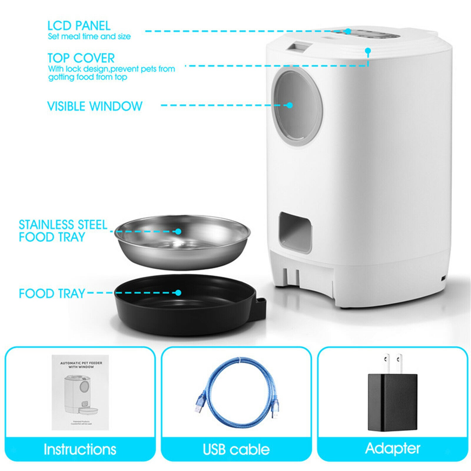 Automatic Pet Feeder for Dry Foods Timed Food Dispenser 1-4 Meals per Day