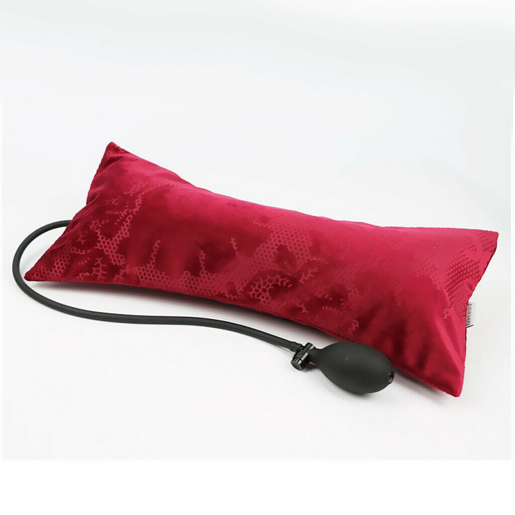 Air Inflatable Pillow Lumbar Support Backrest Cushions with Pump  wine red