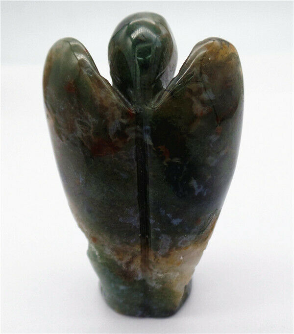 50x30x19mm Natural Moss Agate Carved Angel Statue Healing Home Decoration HH8107