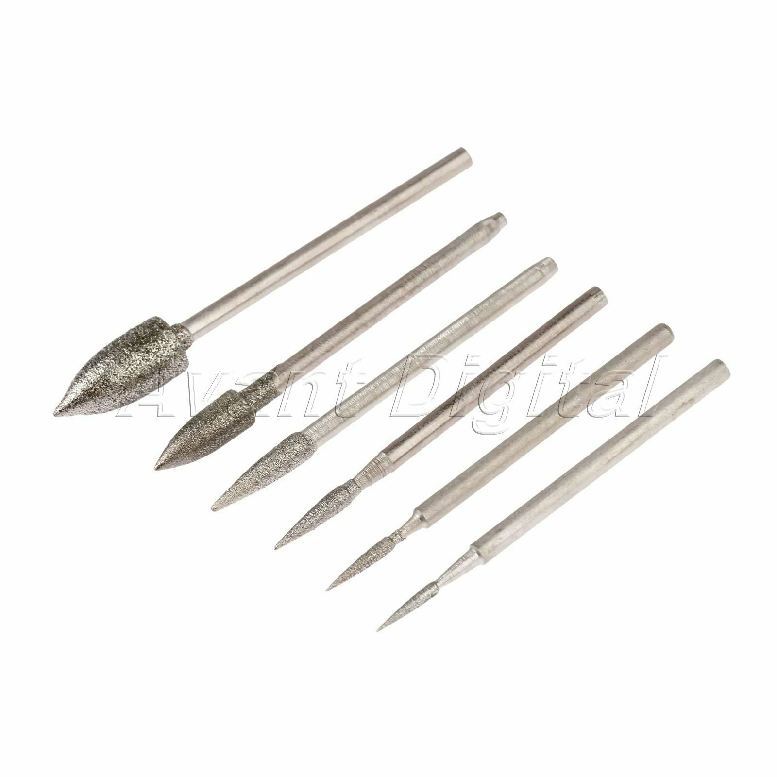 1-6mm Diamond Grinding Jade Stone Metal Polishing Burr Head Needle 2.35mm Shank
