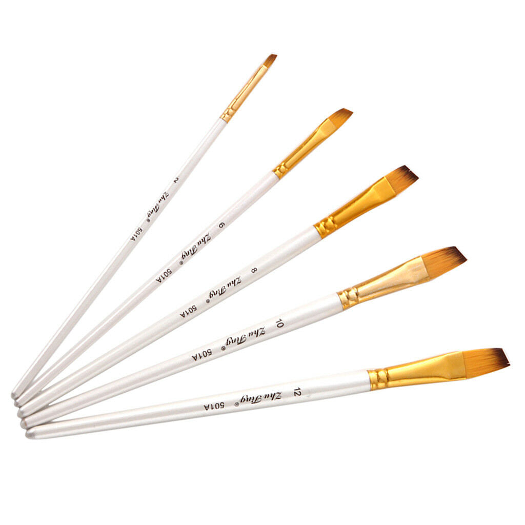 5x Angular Paint Brush Set for Oil Acrylic Watercolor Gouache Color Painting