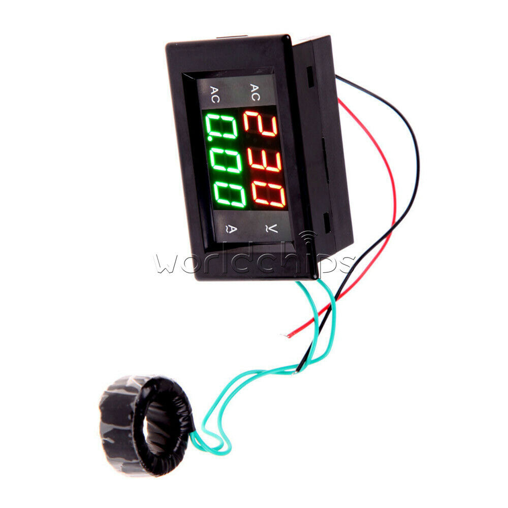 Dual LCD Digital Voltmeter Ammeter AC Voltage & Current Meter 80-300V 0.1-100A