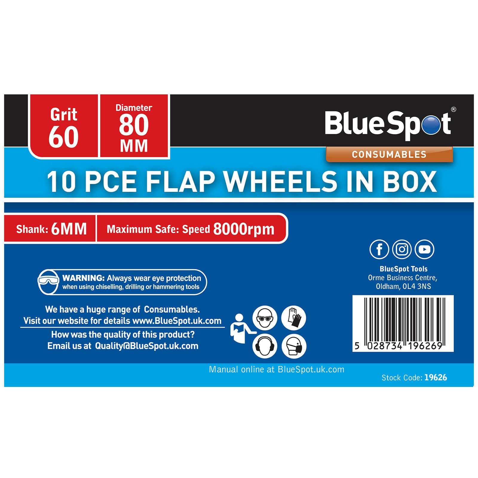 BlueSpot Flap Wheels In Box 10 Pcs 60 Grit 80mm