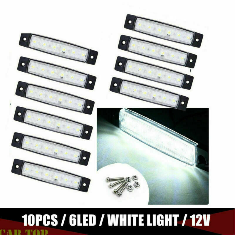 10x White 6 LED Side Marker Lamp Clearance Trailer Light Indicator Truck 24V 12V