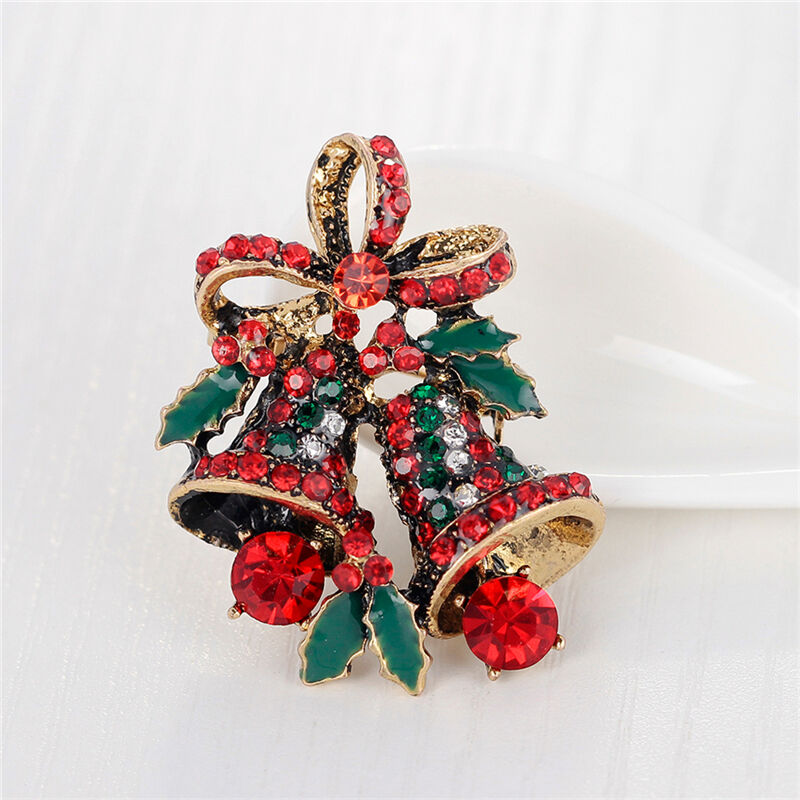 Fashion Christmas Rhinestone Cute Christmas Bell Brooch Pin Xmas Gift Party Qx