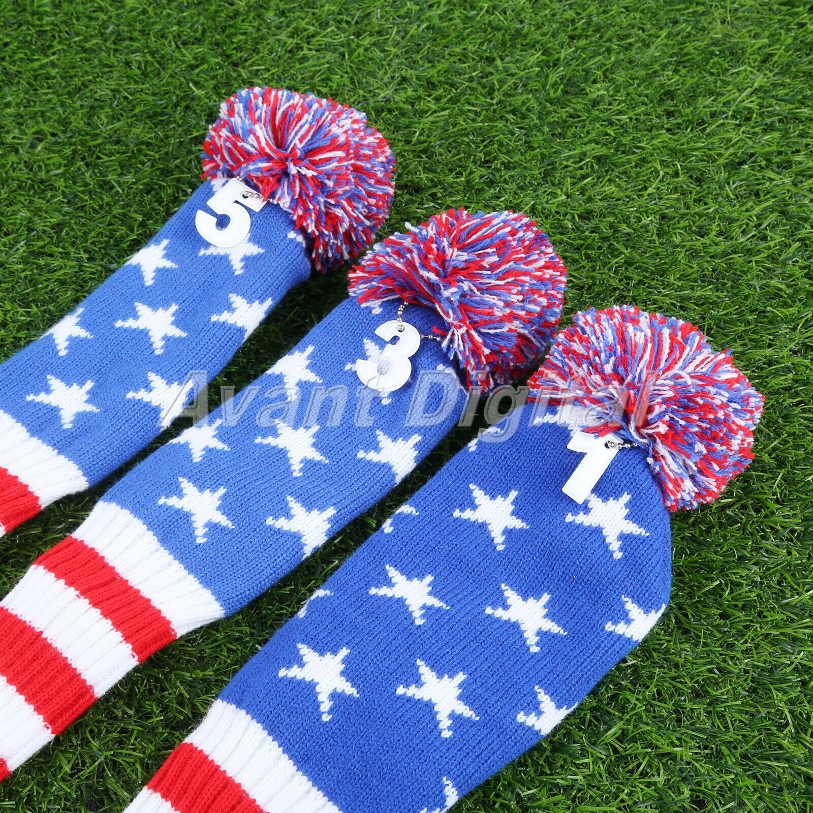 1Pack/3PCs Golf Club Iron Headcovers Knitted Pom Pom Blade Protective Case Cover