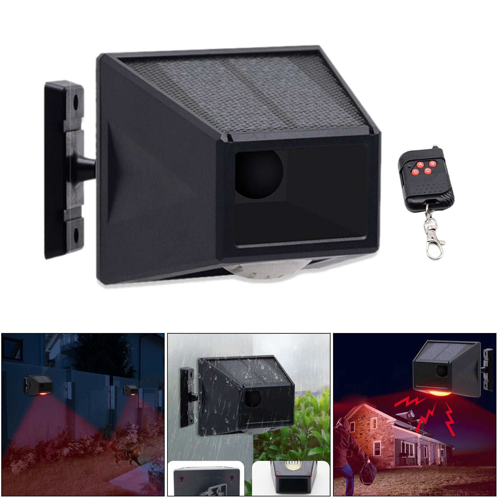 Waterproof Garden Solar LED Alarm Light Strobe Lamp Remote Control Outdoor