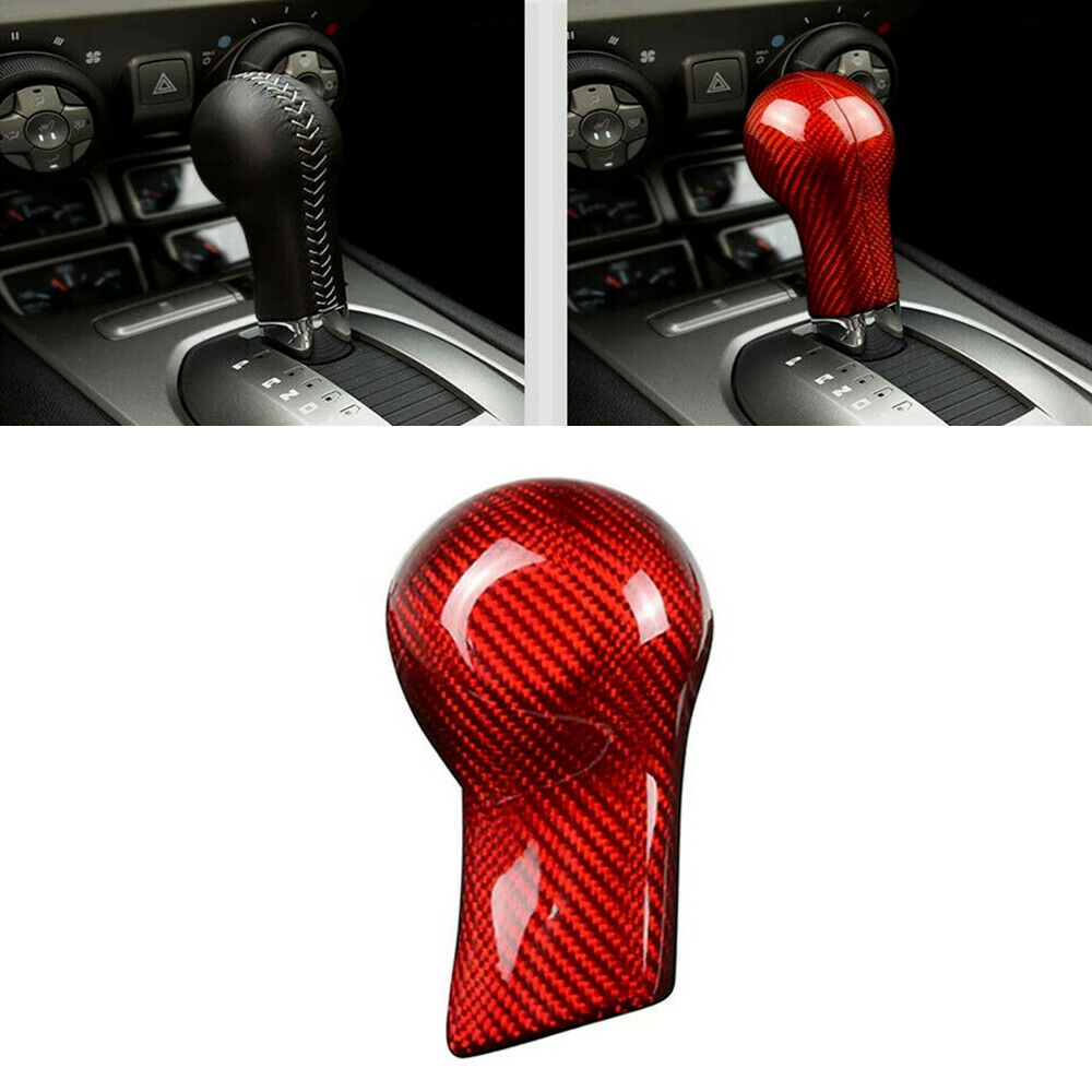 Red Carbon Fiber Gear Shift Knob Head Cover Trim For Chevrolet Camaro 2010-2015