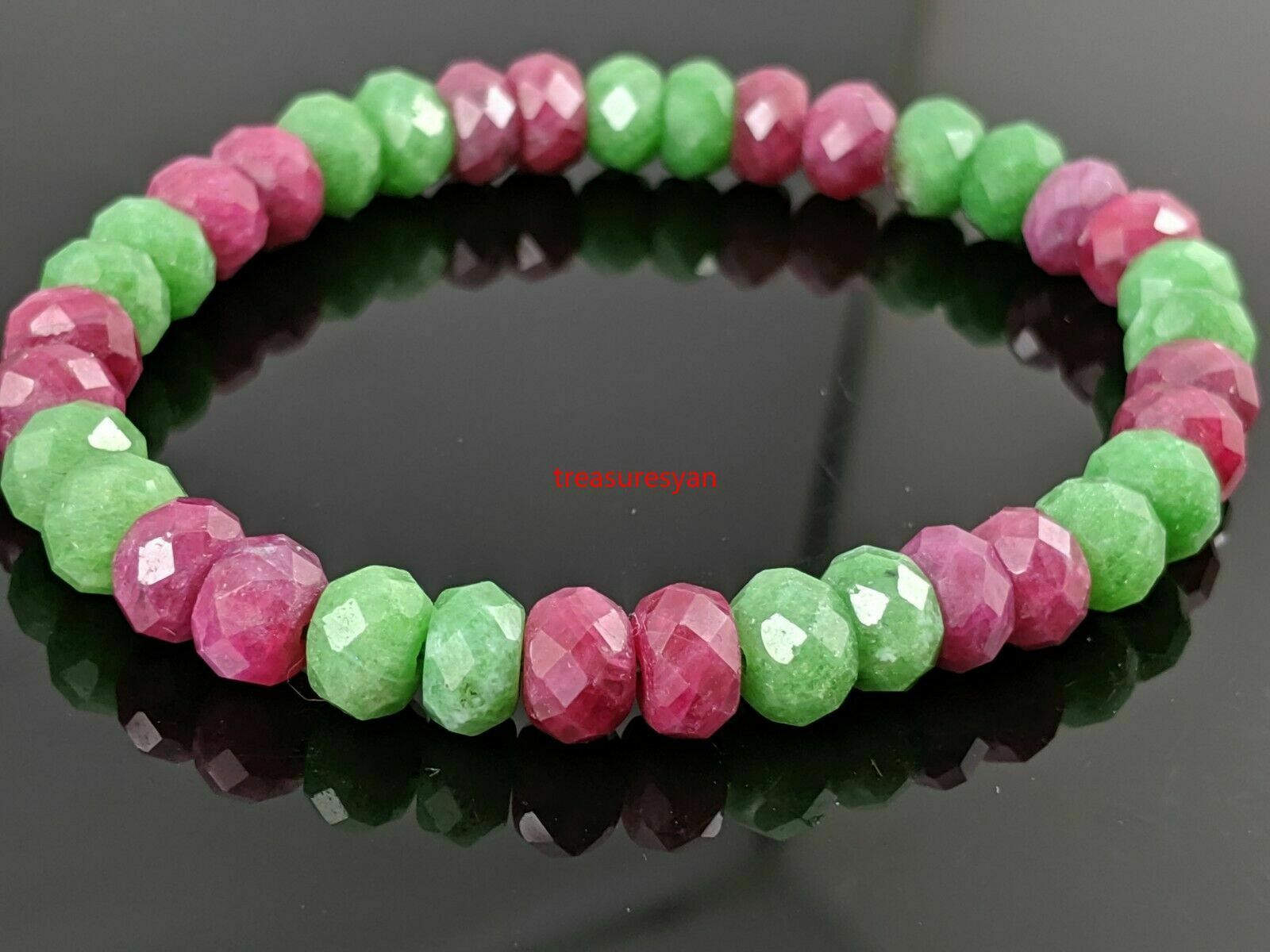 Natural Multicolor Ruby Zoisite Diamond Cut Stone Bead Stretch Bracelet